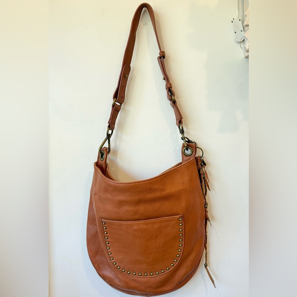 The SAK 'Zinnia' Hobo Moon Shaped Bag Cognac Tobacco Leather Happy and Free BOHO